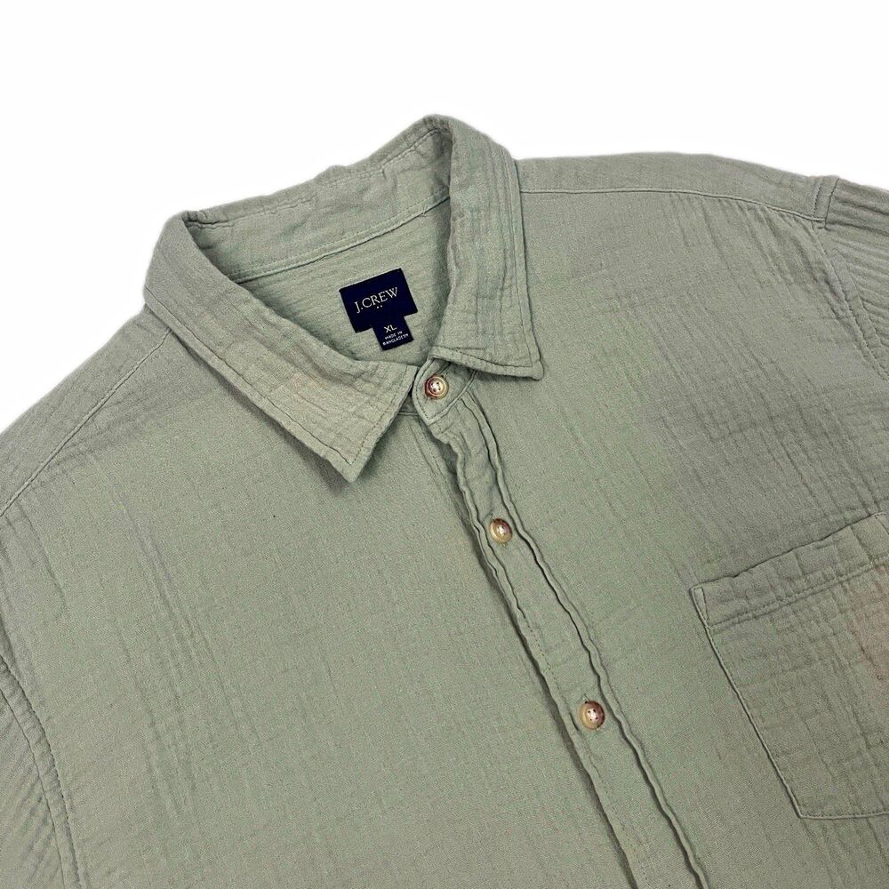 J.CREW Men's XL Sage Green Gauze Cotton Short Sleeve Camp Button-Up Texture Top
